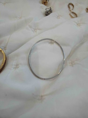 Silver-Tone Cubic Zirconia Half-Pav Bangle Bracelet