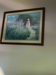 Framed Garden Scene Print with Woman and Child