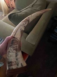 Carved Animal Horn with Wooden Base