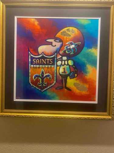 New Orleans Saints Football Player Art Print with Fleur-de-Lis Shield