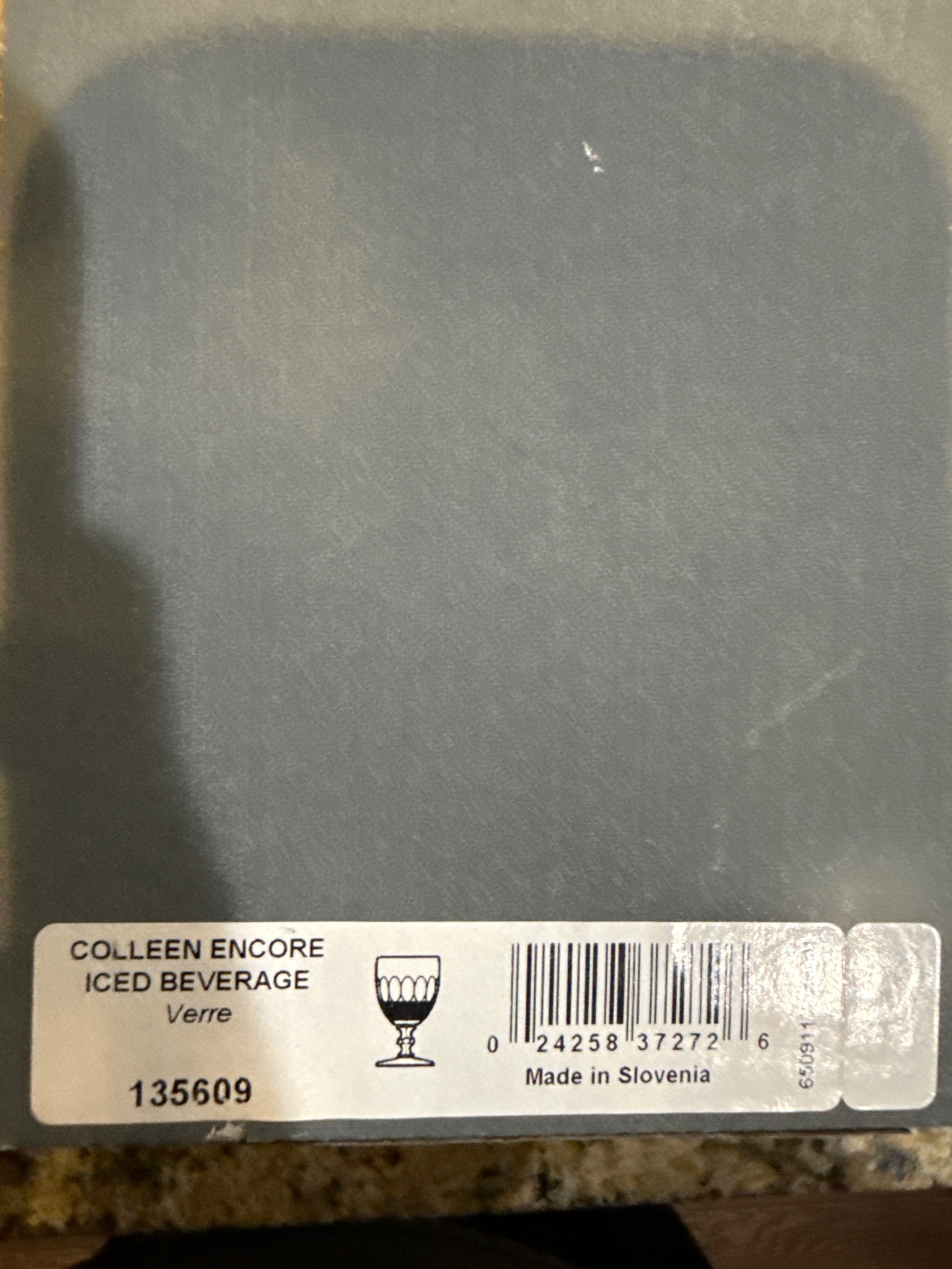 Submitted photo of Waterford Colleen Encore Iced Beverage Glass Label