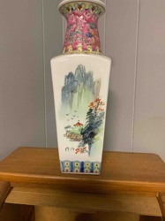Chinese Porcelain Rectangular Vase with Landscape and Floral Motifs