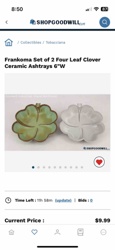 Frankoma Set of 2 Four Leaf Clover Ceramic Ashtrays