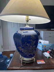 Chinese Cobalt Blue Floral Porcelain Table Lamp