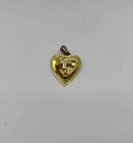 14K Gold Cupid Heart Pendant with Ruby