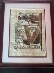 Framed Egyptian Papyrus Art Depicting Deities and Hieroglyphs