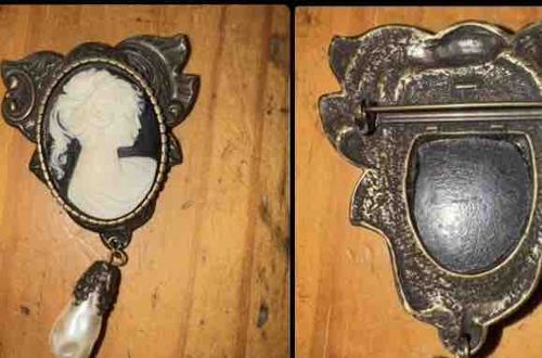 Vintage Cameo Brooch with Faux Pearl Drop