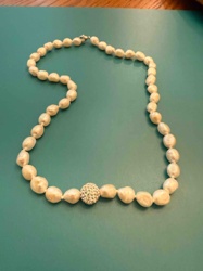 Freshwater Pearl Necklace with Rhinestone Spacer Bead