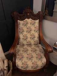 Victorian-Style Carved Wood Armchair with Floral Upholstery