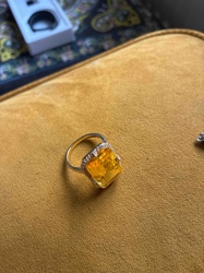 Yellow Gemstone and Diamond Halo Ring