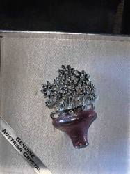 Floral Vase Brooch with Austrian Crystal Accents