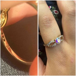 Gold-Toned Fashion Ring with Iridescent Central Stone