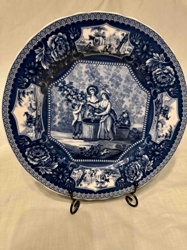 Blue and White Transferware Decorative Plate with Rural Scenes