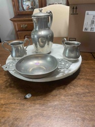 Four-Piece Pewter Breakfast Set (Pitcher, Creamer, Sugar, Porringer)