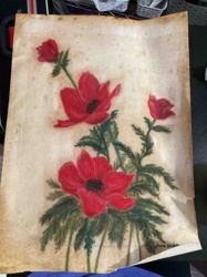 Red Anemone Floral Painting on Distressed Paper