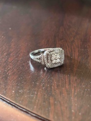 Silver-Toned Double Halo Cluster Ring with Pave Setting