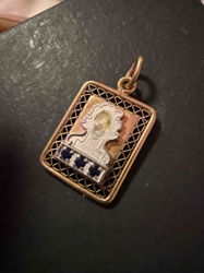 Antique/Vintage Mixed-Metal Profile Pendant with Sapphire Accents