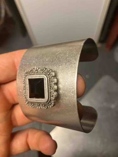 Metal Cuff Bracelet with Black Stone Embellishment