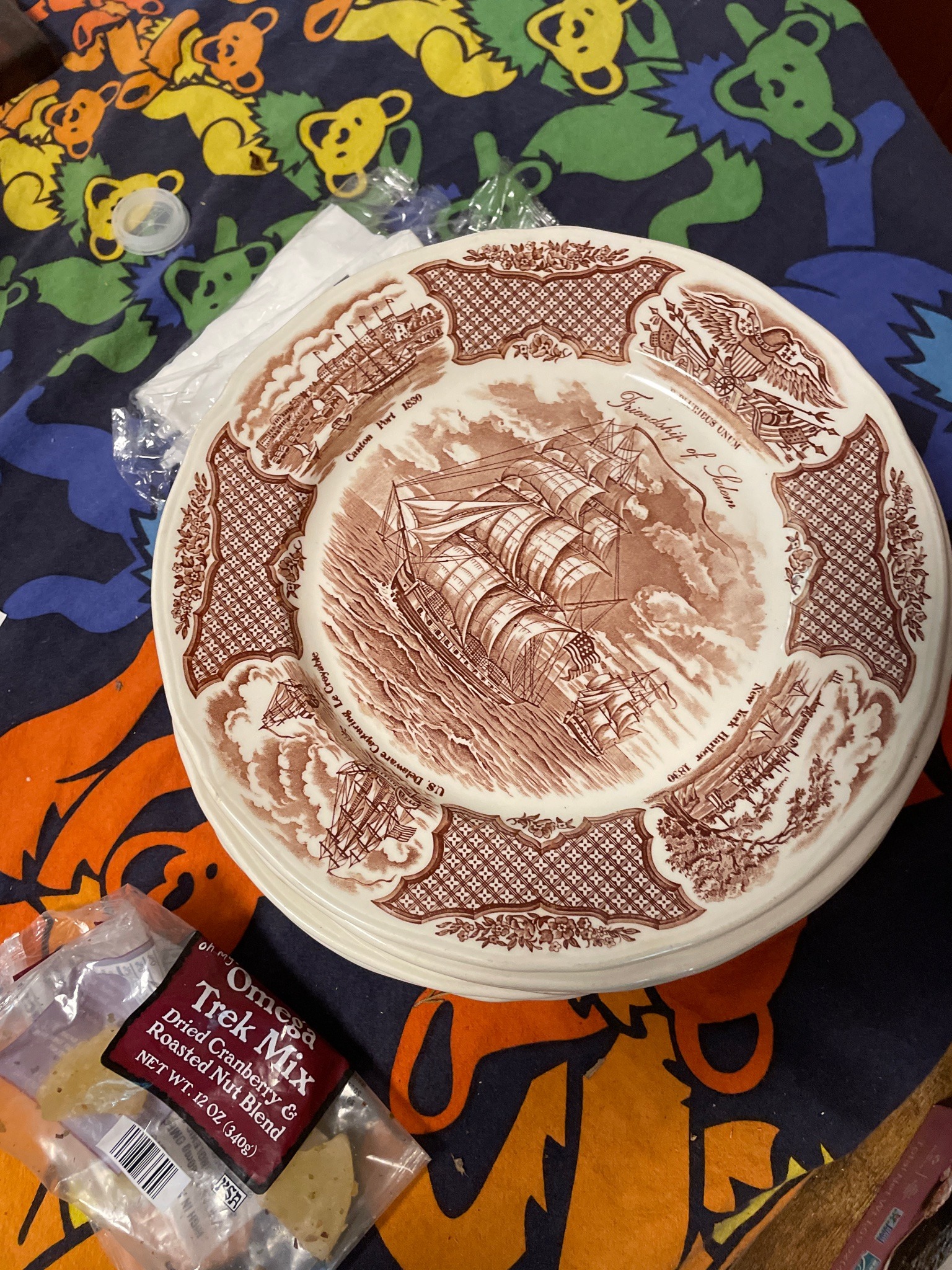 Submitted photo of Transferware ceramic plate featuring historical ships