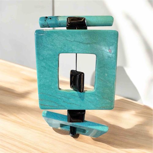 Modernist Turquoise and Onyx Geometric Link Bracelet