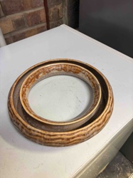 Ceramic Double-Ring Planter or Flower Ring with Faux Wood Grain Glaze