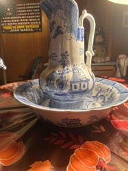 Blue and White Transferware Pitcher and Basin Set