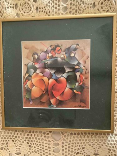 Abstract Figural Art Print in Gold Frame