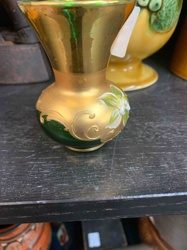 Gilded and Enamel-Decorated Emerald Green Glass Vase