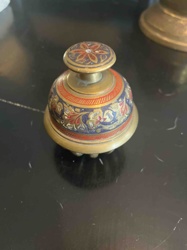 Indian Enamel-Decorated Brass Hand Bell (Elephant Claw Bell Style)