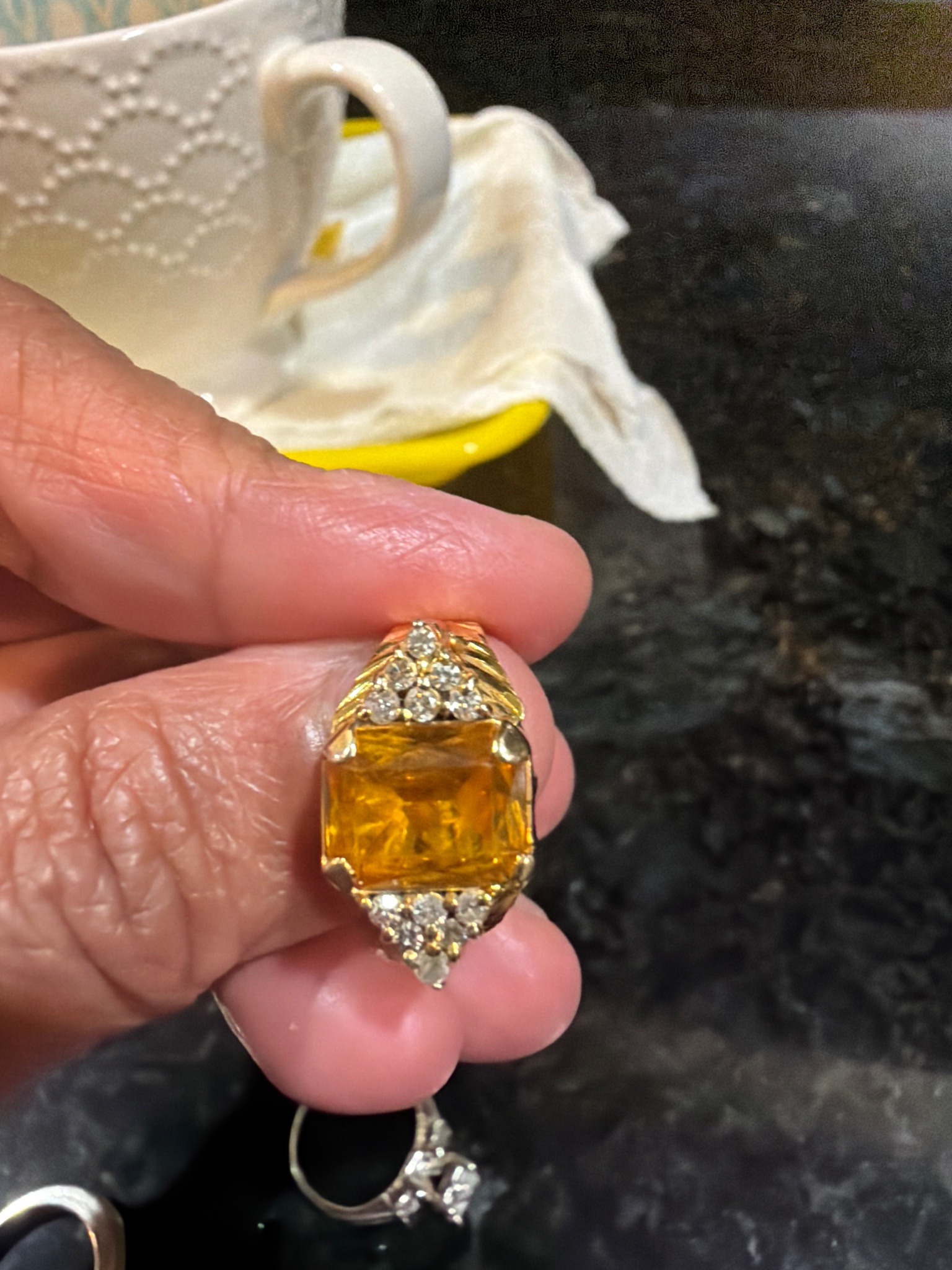 Submitted photo of Gold gemstone and diamond cocktail ring