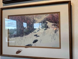 Framed Winter Landscape Print with Bear Tracks