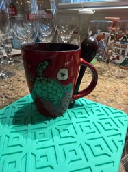 Red Painted Ceramic Mug with Sea Turtle Design
