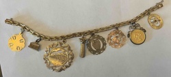 Vintage Gold-Toned Travel Souvenir Charm Bracelet with Neoclassical and Greek-Themed Charms