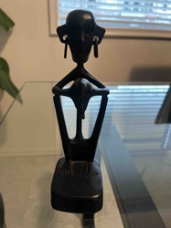 African Tribal-Style Wooden Seated Figure Sculpture