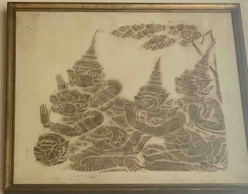 Mid-Century Thai Temple Charcoal Rubbing on Rice Paper