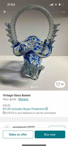 Vintage Murano Style Art Glass Basket