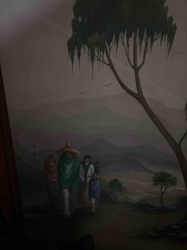 Mural Depicting a Family in a Mountainous Landscape