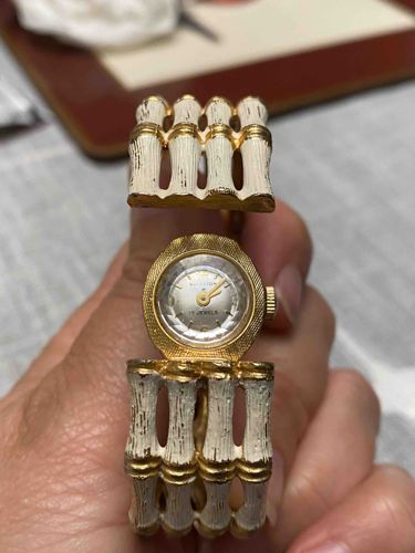 Vintage Hamilton 17-Jewel Enamel Bamboo-Style Bangle Watch