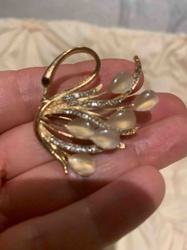 Vintage Swan Brooch with Rhinestones and Cabochon Stones