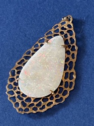 Opal and Gold Tone Organic Medallion Pendant