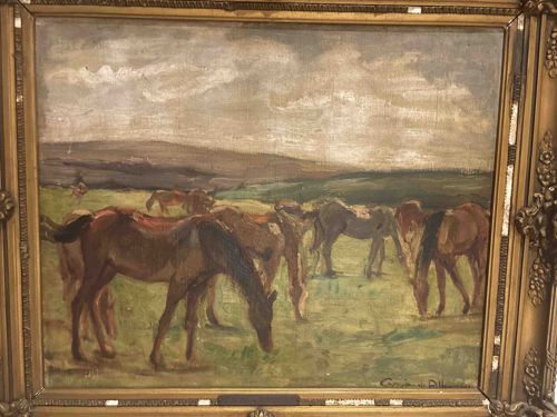 Georgina de Albuquerque Impressionist Oil Painting of Grazing Horses