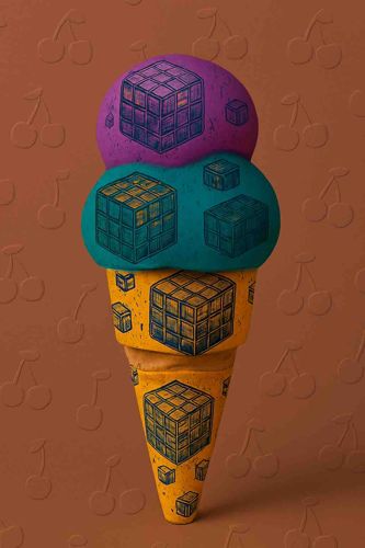 Rubik's Cube Ice Cream Cone Digital Art