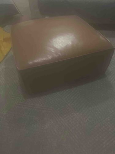 Brown Leatherette Square Ottoman