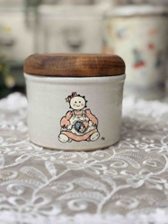 Vintage Ceramic Ragdoll Canister with Wooden Lid