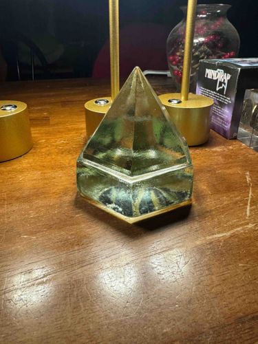 Glass Pyramid Paperweight with Gilded Base