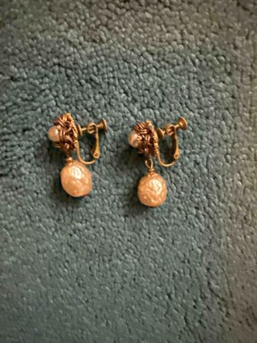 Vintage Faux Pearl Drop Screw-Back Earrings