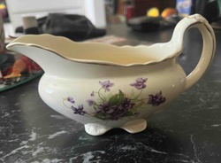 Vintage Porcelain Gravy Boat with Violet Floral Decal
