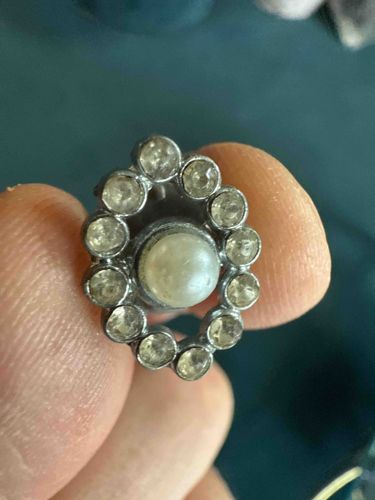 Vintage Faux Pearl and Rhinestone Cluster Earring