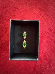 Gold-Plated Emerald and Cubic Zirconia Dangle Earrings