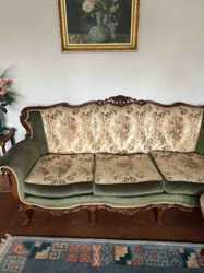 Victorian Style Carved Wood and Upholstered Sofa